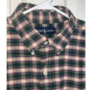 Ralph Lauren Big Shirt Mens Large Plaid Button Down Green Navy 100% Cotton L